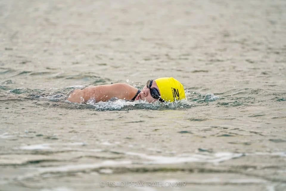 Open-water swimmer during a race